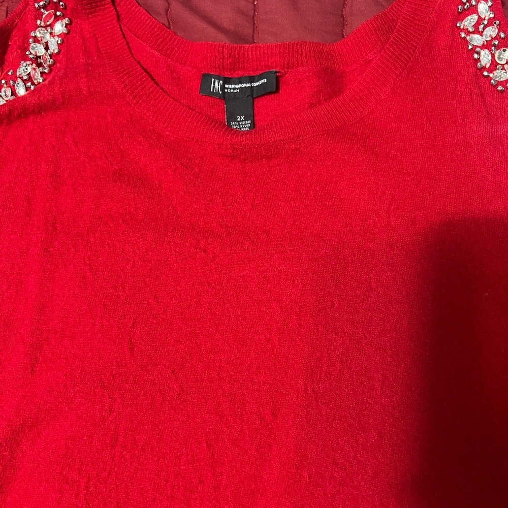 INC International Concepts Red Embellished Off-Shoulder Sweater - Picture 10 of 12